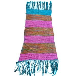 Vintage Handmade Handwoven Boho Shawl Wrap Fringe Artisan Textile Multicolor